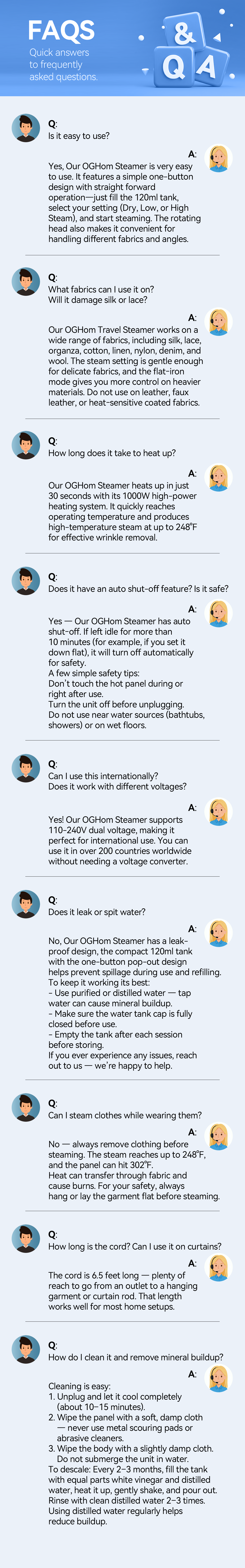 Frequently asked questions about the OGHom steamer